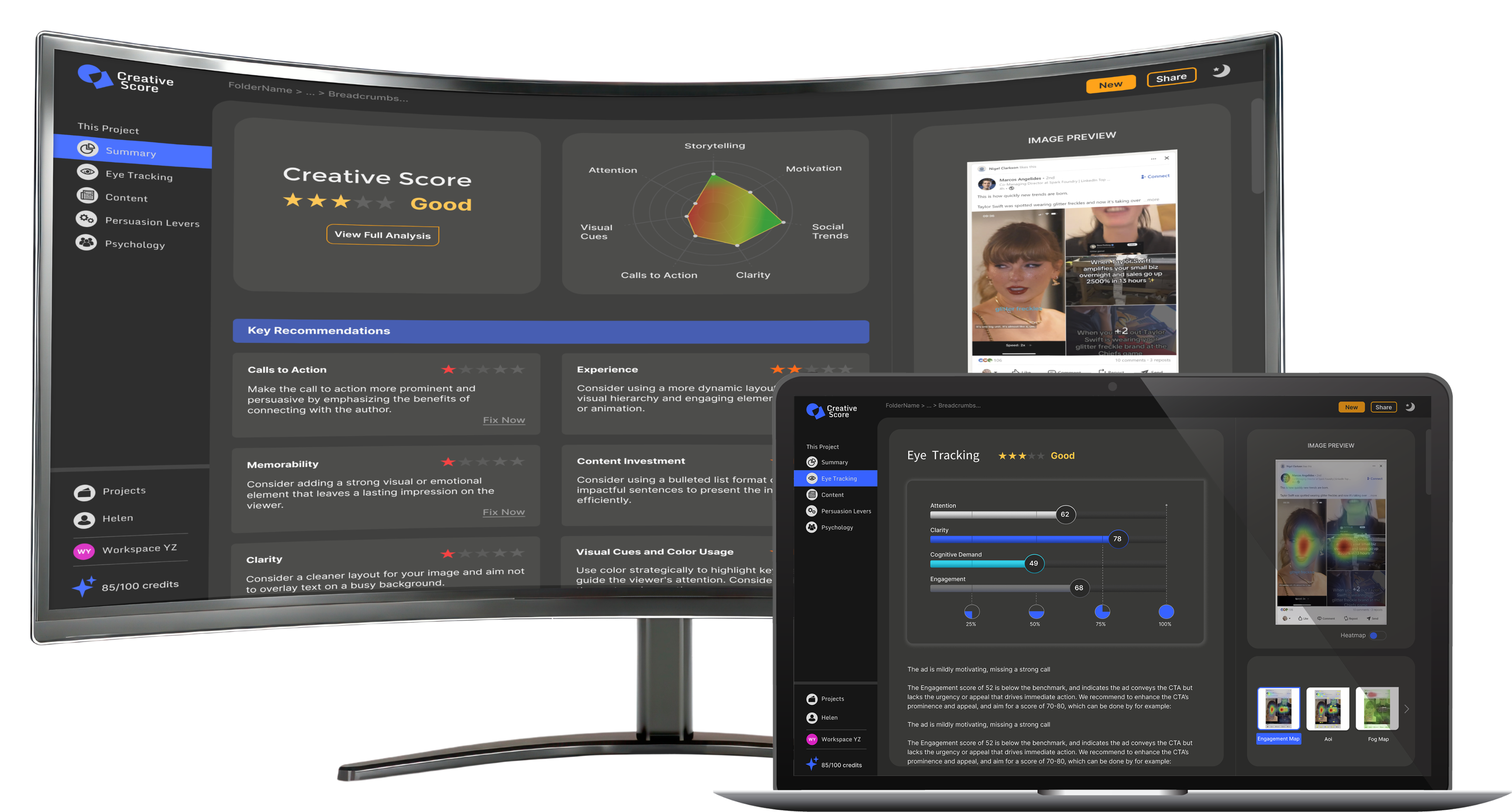 Creative Score Design Screenshots in Monitor and Laptop