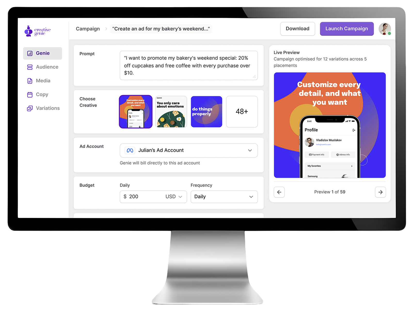 Creative Genie Screen Design in Monitor